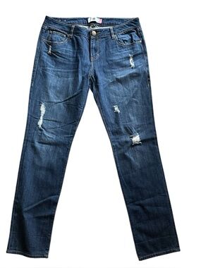CAbi #3045 Slim Boyfriend Distressed Jeans size 10 Blue Denim Skinny Ripped